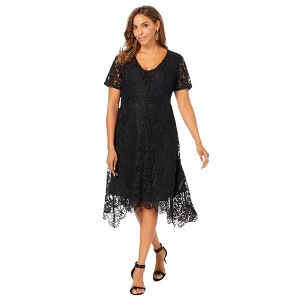 Jessica London Women's Plus Size Lace Handkerchief Dress - 1 of 4