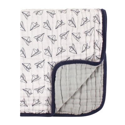 Image of Hudson Baby Unisex Baby Muslin Tranquility Quilt Blanket - Paper Airplane One Size