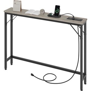 31.4"H Narrow Single-Layer Sofa Back Table with Power Supply, Pure Retro Color - Metal & Particleboard Frame, 2 Power Outlets & 2 USB Ports - 1 of 4