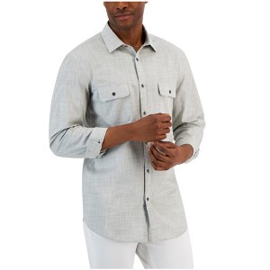 Alfani Mens Heathered Button Up Shirt, Green, Small - 1 of 1