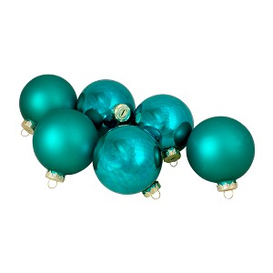 Northlight 6ct Shiny and Matte Turquoise Green Glass Ball Christmas Ornaments 3.25" (80mm) - 1 of 4