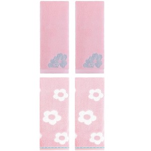REGALWOVEN 4 Pcs Cute Floral Pattern Cotton Bathroom Soft Absorbent Hand Towel - 1 of 4