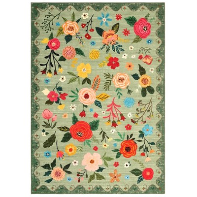 Floral Washable Area Rug - Non-Slip Low-Pile Carpet for Living Room, Bedroom, Kitchen & Dining Room