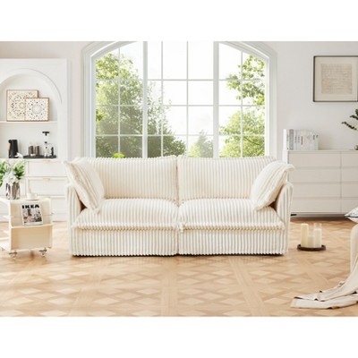 NicBex Couches for Living Room 2 Seater Deep Seat Comfy Sofa Couch Modern Corduroy Upholstered Slipcovered Sofa Couch, Cream