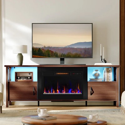 Bestier 63" Fireplace TV Stand for TVs up to 70",  LED Media Console with Storage, Gaming Entertainment Center for Living Room and Bedroom,  Walnut