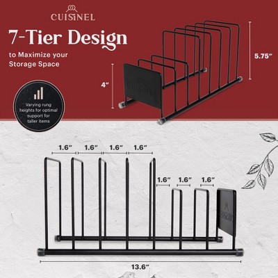 Matte Black 7-Tier Metal Pot Lid and Dish Organizer Rack