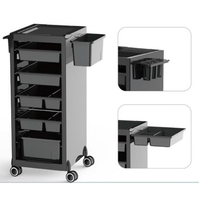 Salon Trolley Rolling Cart Mobile Barber Station With 6 Trays & 1 Holder & Wheels