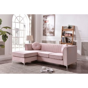 L-Shaped Sectional Sofas Chaise with Faux Jewel Tufting, Chrome Steel Legs & KD Compact Design for Easy Delivery - 1 of 4