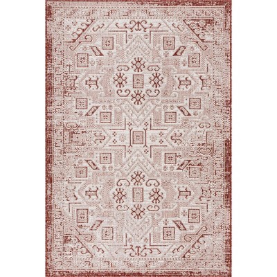 Rust Red Synthetic Medallion Outdoor Rectangular Rug 4' x 6'