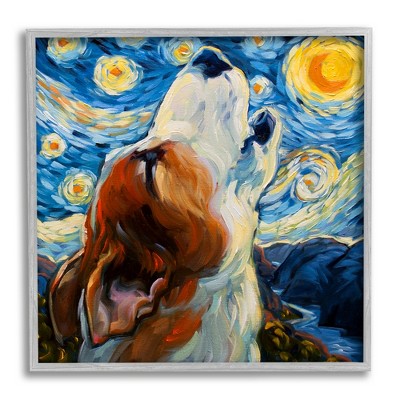 Stupell Industries Howling Dog Classic Painting Framed Giclee Art