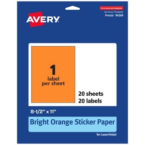 Avery Bright Orange Sticker Paper, 8.5" x 11" Rectangle - 1 of 4
