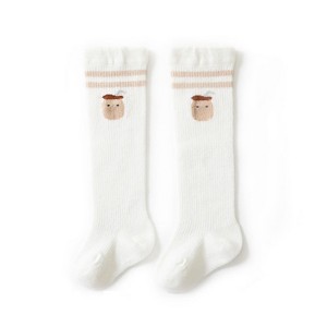 MyKids-Usa Baby Girl Solid Color Floral Embroidered Pattern Breathable Knee Socks - 1 of 4