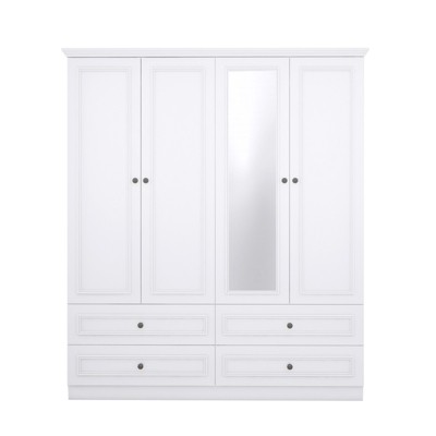Keloyid White Wood 61.42 in. Armoire with 4 Drawers and 2 Shelves