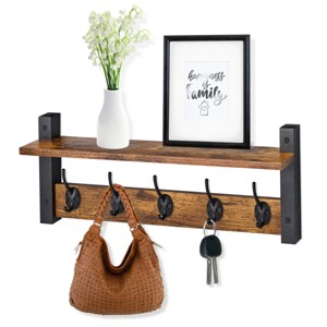 Sorbus 24 Inch Floating Wall Shelf with 5 Heavy Duty Hooks – for Entryway, Bathroom, Bedroom, Kitchen, or Mudroom - 1 of 4
