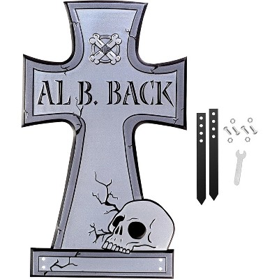 3-D Metal Halloween Ghost XL 17" Tombstone w Stakes -BERRY D HATCHET- Durable, Rustproof, UV Raised Printing- Cemetery Lawn Decor