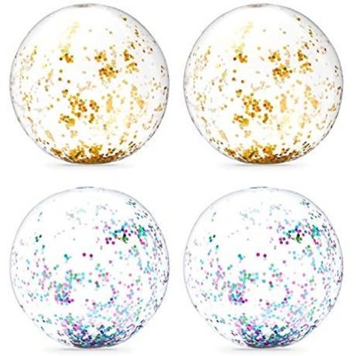 Blue Panda 4 Pack Gold and Turquoise Inflatable Glitter Beach Balls for Pool Decorations and Party Favors (20 In)