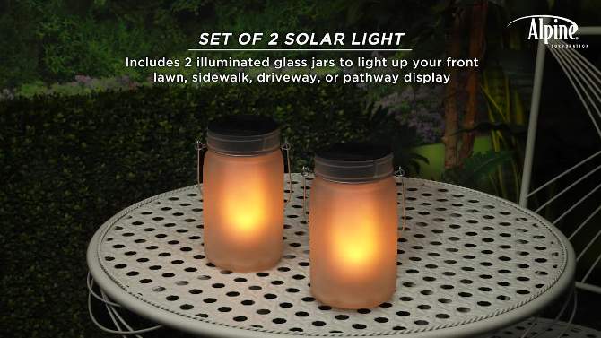 Set of 2 Outdoor Solar Powered Pathway Lantern with Flickering LED Light Jars - Alpine Corporation, 2 of 11, play video