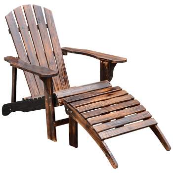 Outsunny Adirondack Chair with Ottoman, Wooden Patio Fire Pit Chair with Footrest & Wide Armrests for Backyard, Garden, Lawn, Rustic Brown