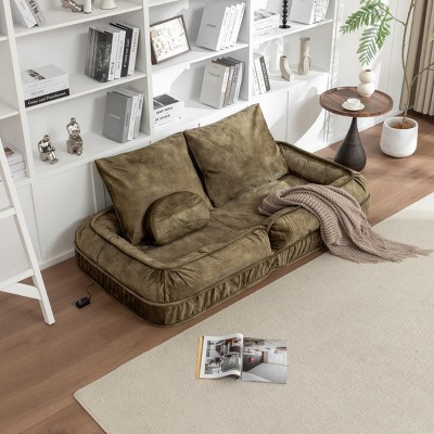 70" Velvet Best Human Sized Dog Bed Pet And Human Friendly Pet Beds, Adjustable Bean Bag Floor Sofa with Massage Pillow & 2 Soft Pillows-Cuddlewood
