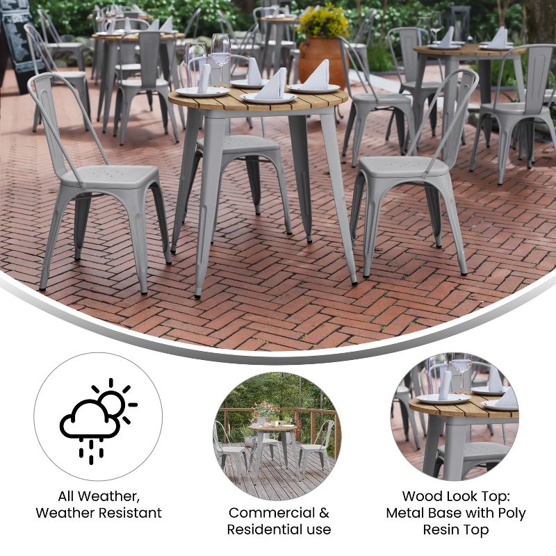 Flash Furniture Declan Commercial Grade Indoor/Outdoor Dining Table, 30" Round All Weather Poly Resin Top with Steel Base, 5 of 11