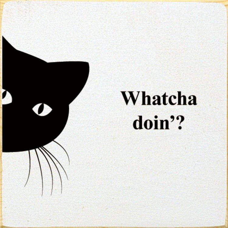Slickblue Funny Cat Wood Sign – Whatcha Doin'? Quote – 7x7 Rustic Wall or Shelf Décor for Pet Lovers, Color Options, 1 of 3