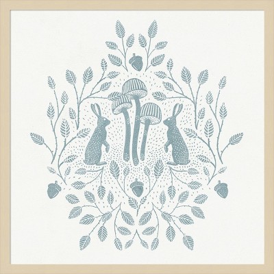 Svelte Natural Framed Rabbits and Mushrooms Graphic Art Print