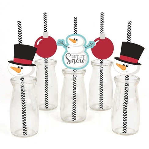  Snowman Straws (25 Pack) - Frosted Snowmen Drinking Straws,  Winter Snow Holiday Party Supplies, Paper Straws for Christmas Table Decor,  Stocking Stuffer Gift Straws : Health & Household