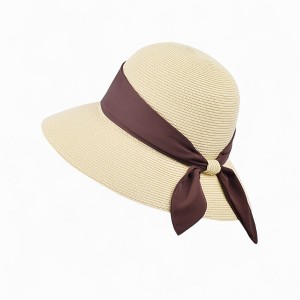 Anna-Kaci Women's Wide Brim Straw Hat with Twisted Bow Back Detail and Sun Protection Design - 1 of 4