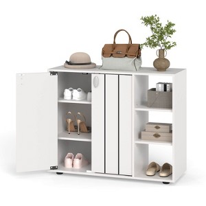 Costway 3-Tier Wooden Shoe Storage Organizer with Doors & 3-Level Adjustable Open Shelves Natural/White/Light walnut/Black/Yellow - 1 of 4
