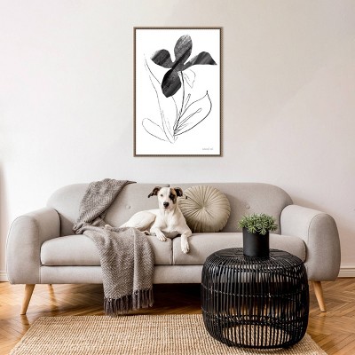 Black and White Abstract Floral Canvas with Bronze Frame