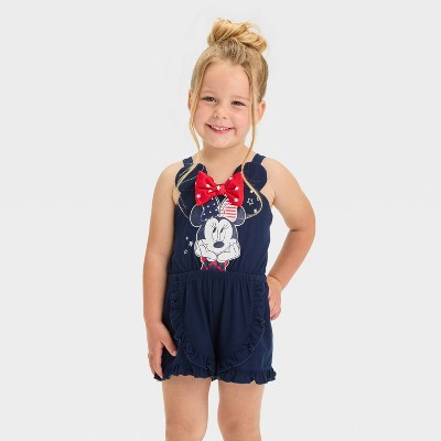 Image of Toddler Girls' Disney Minnie Mouse Americana Romper - Blue 12M