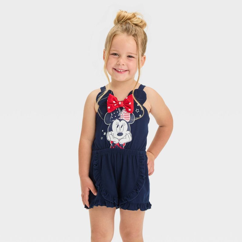 Toddler Girls&#39; Disney Minnie Mouse Americana Romper - Blue, 1 of 5