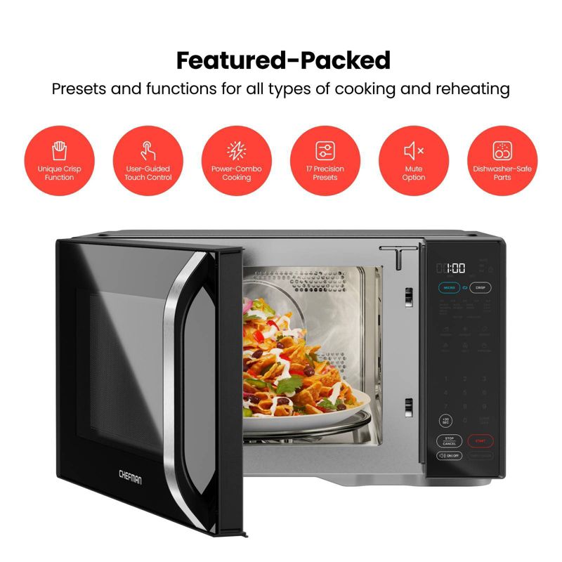 Chefman MicroCrisp 1.1 cu ft 1000W Microwave Oven with Crisp Function - Black, 2 of 9