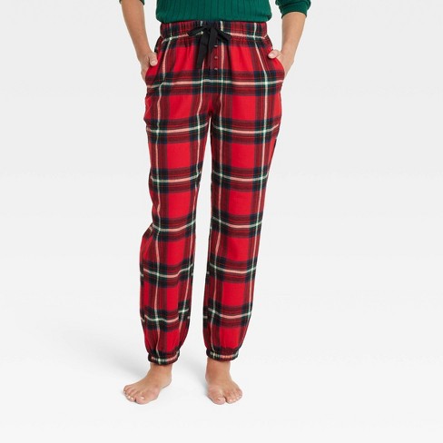 Latuza Women's Cotton Flannel Plaid Pajama Jogger Pants L Red at