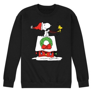 Men's - Peanuts - Snoopy & Woodstock House Sleigh Graphic Fleece Sweatshirt - 1 of 4
