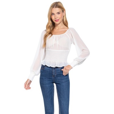 Slickblue Chiffon Smocked Top, Long Sleeve, Versatile Casual & Stylish Look, Lightweight Fit, Black, S