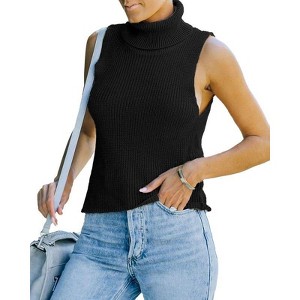 Coolmee Womens Sleeveless Sweater Vest Turtleneck Ribbed Knit Tank Tops Basic Slim Fit Top - 1 of 4