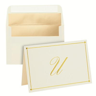 Pipilo Press 24 Pack Ivory Gold Foil Letter U Blank Note Cards with Envelopes 4x6, Initial U Monogrammed Personalized Stationery Set