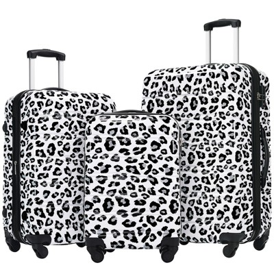 Aukfa 3-Piece Leopard Print Lightweight Hard Shell Expandable Luggage Set with TSA Lock, Available Sizes 20" 24" 28", Multi-Color