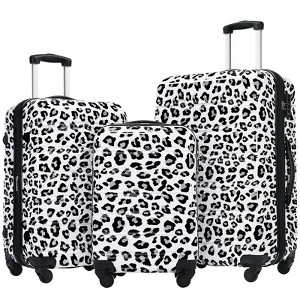 Aukfa 3-Piece Leopard Print Lightweight Hard Shell Expandable Luggage Set with TSA Lock, Available Sizes 20" 24" 28", Multi-Color - 1 of 4