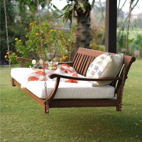 Sopra Wood Patio Swing Daybed With Cushion White Cambridge Casual Target