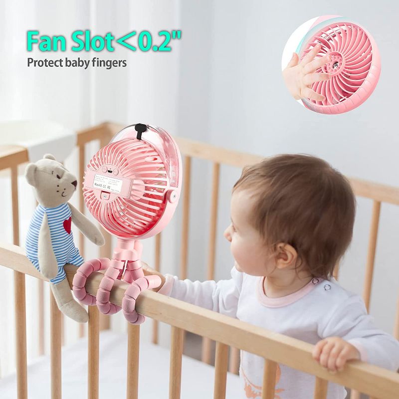 PANERGY Portable Stroller Fan with Mist, Rechargeable Misting Fan with Water Spray, 270° Pivot Personal Mister Fan with Flexible Tripods - Pink, 5 of 8