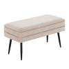 GlasFlength Ottomans and Benches Neapolitan Contemporary Storage Bench in Black Metal and Light Brown Fabric for Living Room, Brown, 32"*16"*8" - 2 of 4