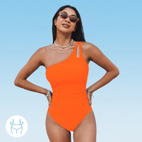 Women's Asymmetrical Ruched Tummy Control One-piece Swimsuit -  Cupshe-xs-orange : Target