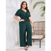 Women Plus Size Ruffle V Neck Short Sleeve Wide Leg Jumpsuits Summer Casual Belted Rompers - 4 of 4