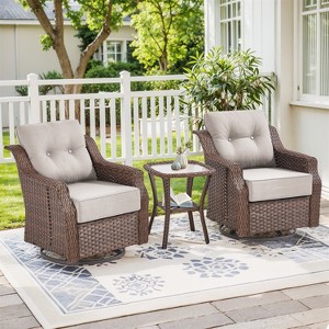 3 Pieces Outdoor Gliders Chairs Swivel Chairs with Side Table Set of 3 - 1 of 4