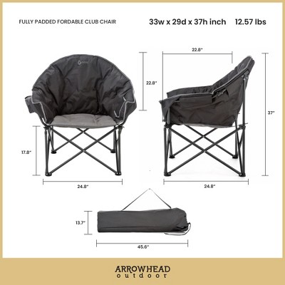 Oversized Charcoal Black Padded Folding Camping Chair with Cup Holder