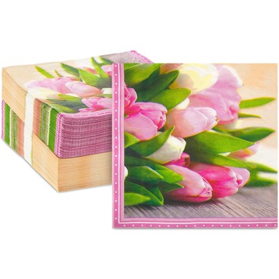 Sparkle and Bash 150 Pack Tulip Floral Paper Napkins for Baby Shower, Birthday Parties (6.5 In)