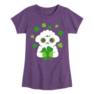 Girls' - Instant Message - St. Patrick's Day Sheep Holding a Shamrock Fitted Short Sleeve Graphic T-Shirt - 1 of 4
