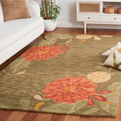 Handmade Floral Wool Area Rug in Pup Tent, 5' x 8'